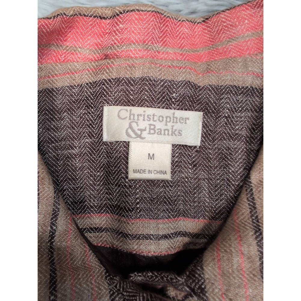 Christopher & Banks Shirt Womens M Linen Button Up Floral Embroidery Preppy - Picture 6 of 12
